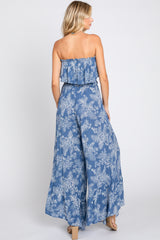 Blue Floral Ruffle Overlay Jumpsuit