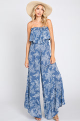 Blue Floral Ruffle Overlay Jumpsuit