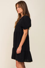 Black Tiered Puff Sleeve Dress