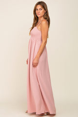 Light Pink Smocked Sleeveless Maxi Dress