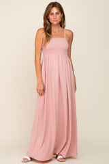 Light Pink Smocked Sleeveless Maxi Dress