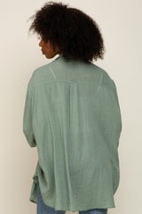 Green Lightweight Sheer Button Down Blouse