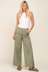 Olive Double Pocket Wide Leg Cargo Pants