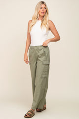 Olive Double Pocket Wide Leg Cargo Pants