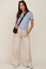 Beige Maternity Double Pocket Wide Leg Cargo Pants