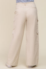 Beige Maternity Double Pocket Wide Leg Cargo Pants