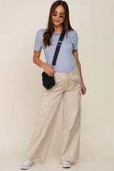 Beige Maternity Double Pocket Wide Leg Cargo Pants