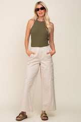 Beige Maternity Double Pocket Wide Leg Cargo Pants