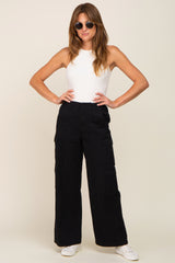 Black Double Pocket Wide Leg Cargo Pants