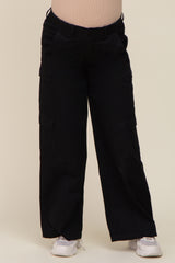 Black Maternity Double Pocket Wide Leg Cargo Pants