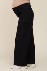 Black Maternity Double Pocket Wide Leg Cargo Pants