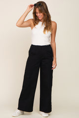 Black Double Pocket Wide Leg Cargo Pants