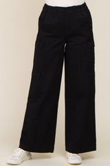 Black Double Pocket Wide Leg Cargo Pants