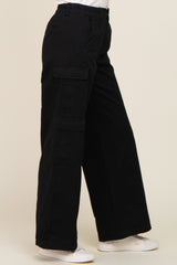 Black Double Pocket Wide Leg Cargo Pants