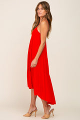 Red Square Neck Tiered Hi-Low Midi Dress