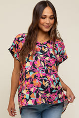 Black Floral V-Neck Short Sleeve Maternity Top