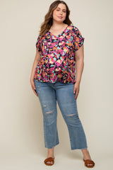 Black Floral V-Neck Short Sleeve Maternity Plus Top