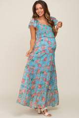 Jade Floral Ruffle Tiered Maternity Maxi Dress