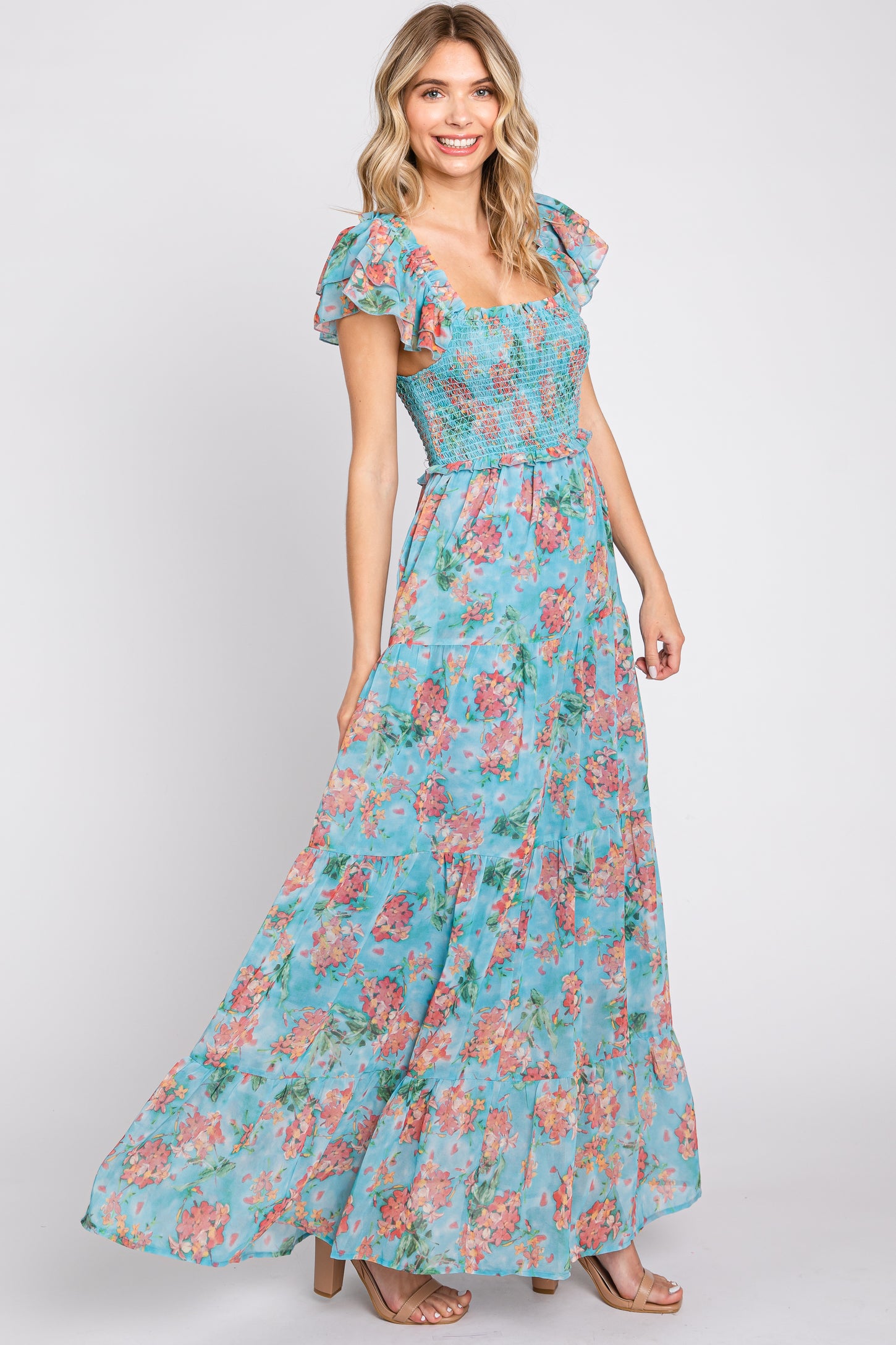 Jade Floral Ruffle Tiered Maxi Dress– PinkBlush