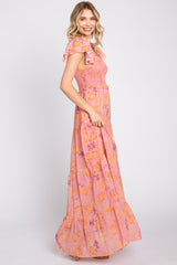 Pink Floral Ruffle Tiered Maxi Dress