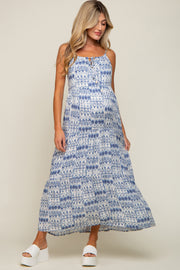 Blue Printed Tiered Maternity Maxi Dress