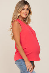 Coral Solid V-Neck Sleeveless Maternity Top