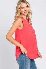 Coral Solid V-Neck Sleeveless Top