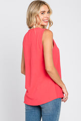 Coral Solid V-Neck Sleeveless Top