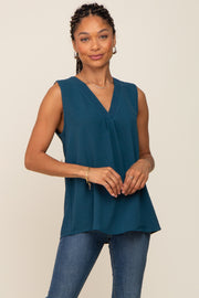 Teal Solid V-Neck Sleeveless Top