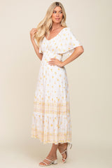 Ivory Floral Flutter Sleeve Midi Dress