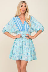 Light Blue Floral Border Print Maternity Dress