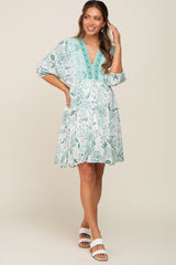 Mint Green Floral Border Print Maternity Dress