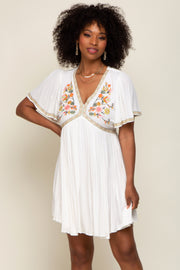 Ivory Embroidered V-Neck Dress