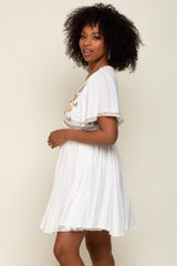 Ivory Embroidered V-Neck Dress