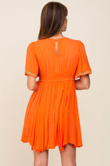 Orange Embroidered V-Neck Dress