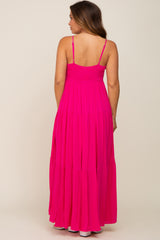 Magenta Floral Embroidery Maternity Maxi Dress