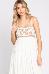 Cream Floral Embroidery Maxi Dress