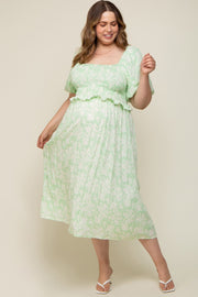 Lime Floral Smocked Maternity Plus Midi Dress