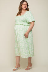 Lime Floral Smocked Maternity Plus Midi Dress