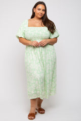 Lime Floral Smocked Plus Midi Dress