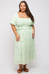 Lime Floral Smocked Maternity Plus Midi Dress