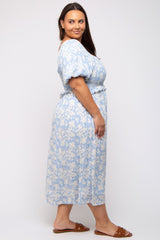 Light Blue Floral Smocked Plus Midi Dress