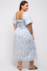 Light Blue Floral Smocked Plus Midi Dress