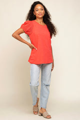 Coral Eyelet Lace Short Sleeve Top