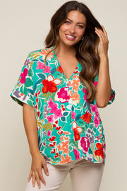 Emerald Green Floral V-Neck Maternity Blouse