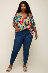 Black Floral V-Neck Plus Blouse