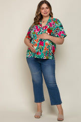 Emerald Green Floral V-Neck Maternity Plus Blouse