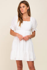 White Plaid Square Ruffle Neck Tiered Dress