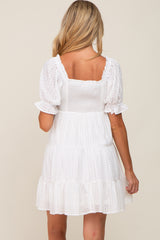 White Plaid Square Ruffle Neck Tiered Maternity Dress