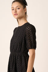 Black Eyelet Detail Mini Dress